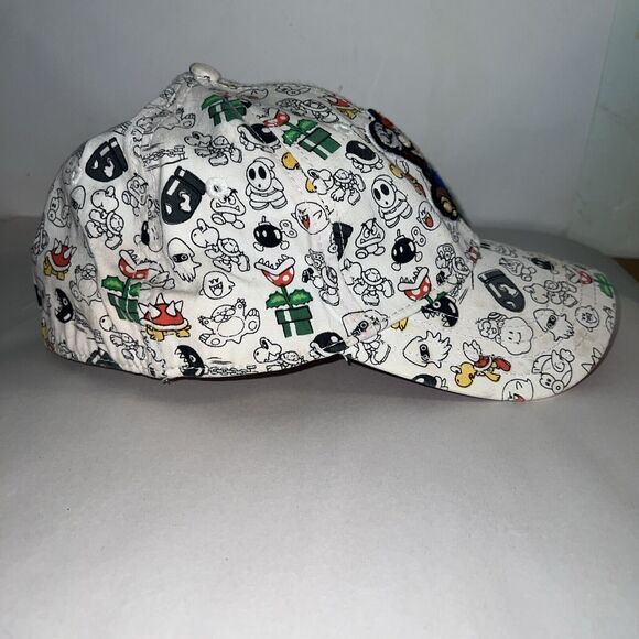 Super Mario Cap Flex Fitted White Mario Embroidered Med/Lg - Picture 7 of 11